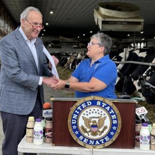 NYS Senator Chuck Schumer shows his appreciation for the dairy industry.