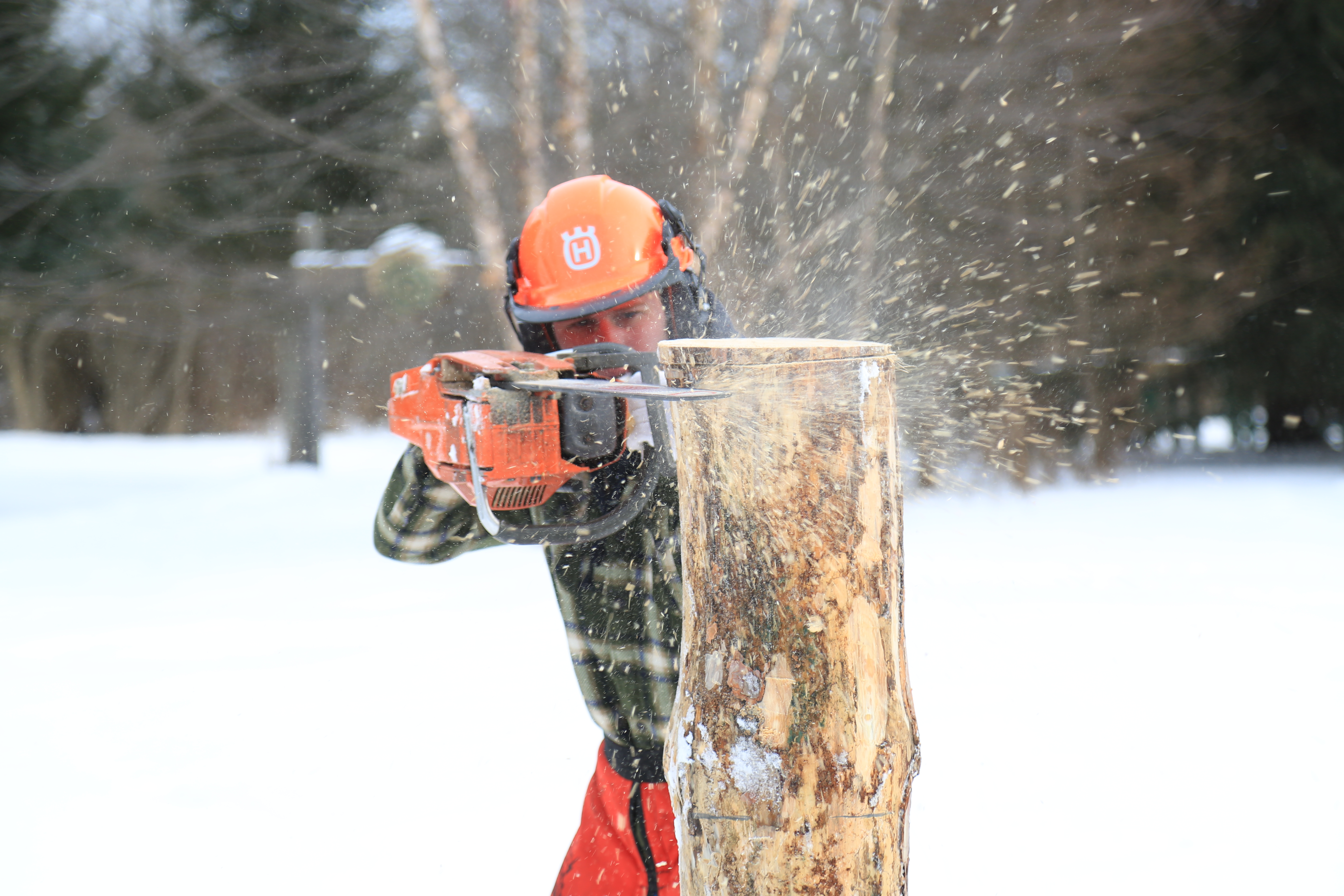 Person wielding chainsaw