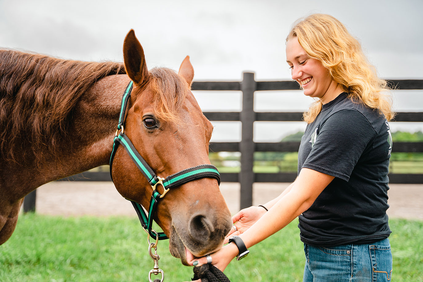 Finn and equine student Victoria Epstein share a bonding moment