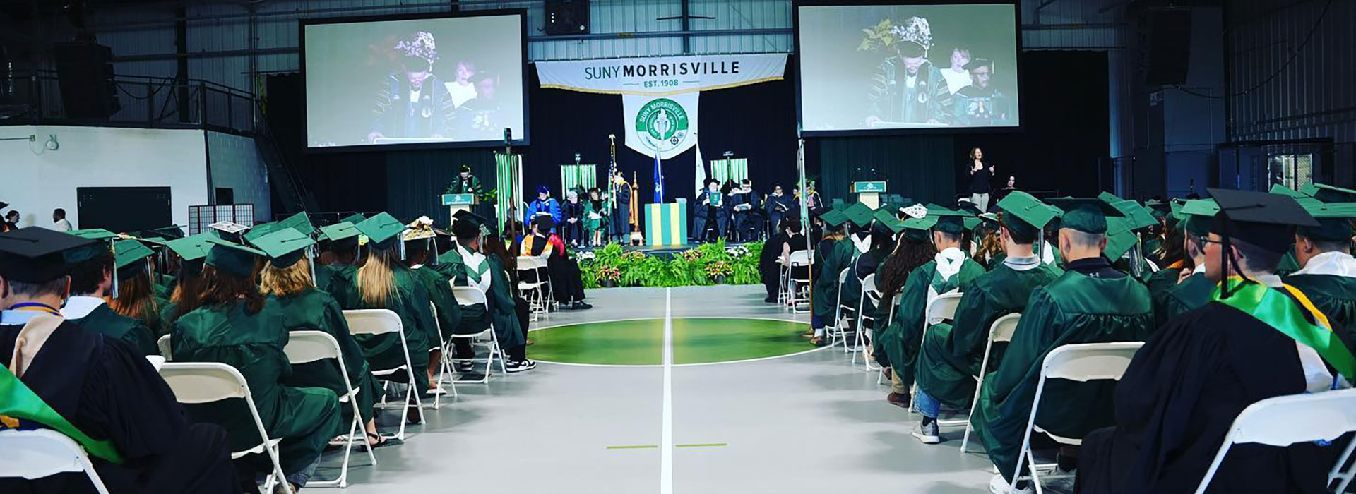 Students attend Commencement at the new student recreation center.