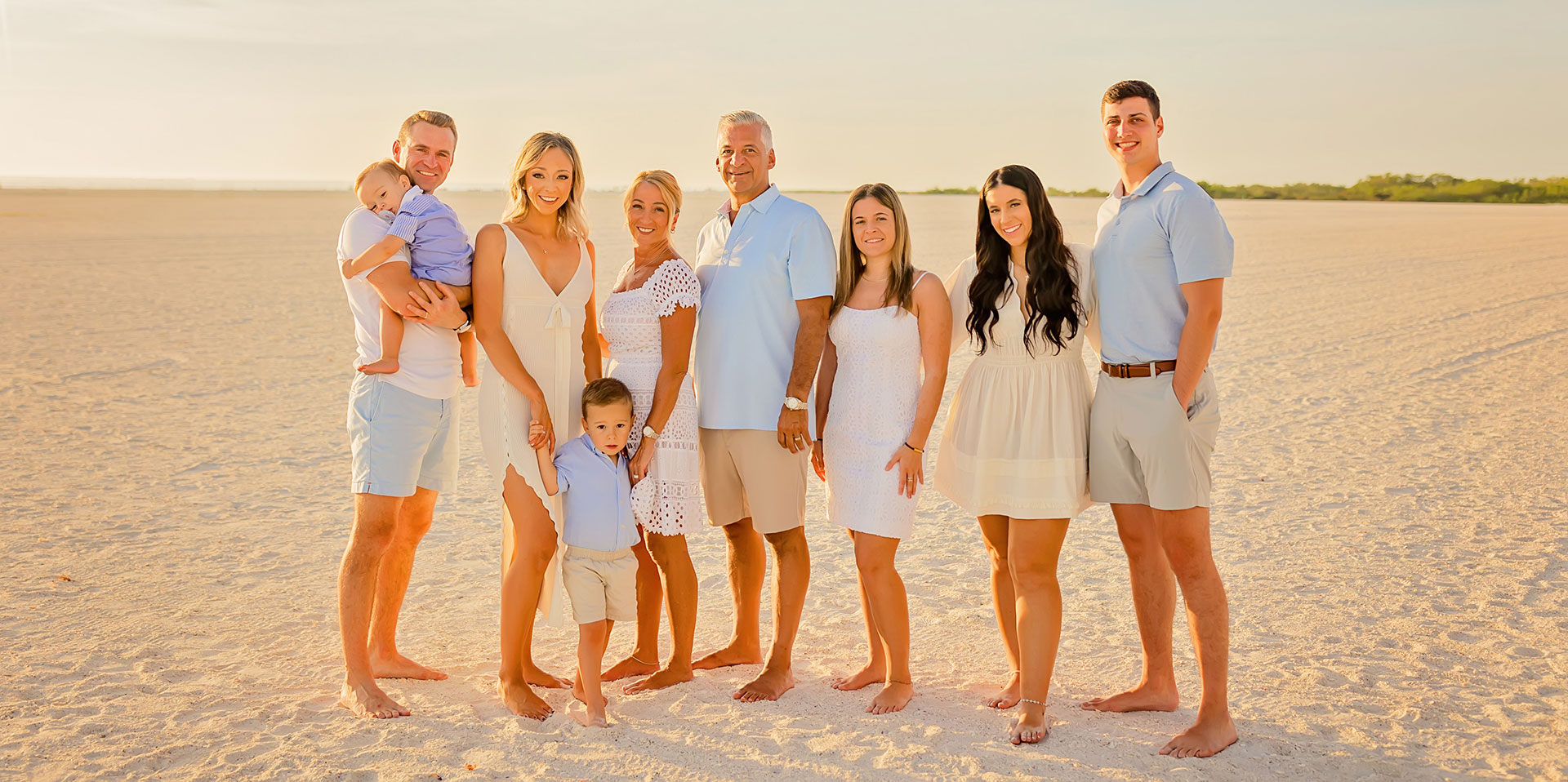 The Montreal family, from left: Len and Regina Montreal’s son-in-law Dan Wright holding grandson Maclin; daughter Marisa Montreal Wright with grandson Paxon (front); Regina Montreal; Len Montreal; daughter Mia Montreal; daughter Alana Montreal Robertson; son-in-law Michael Robertson