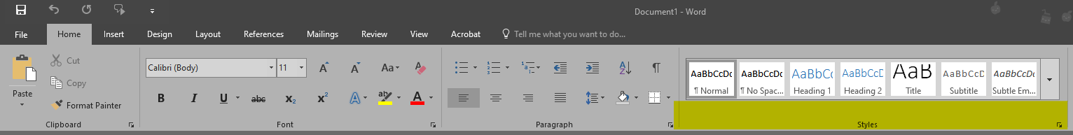 The Styles bar is located under the Home tab in Microsoft Word