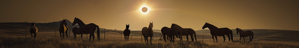 Mustang herd in front of a solar eclipse