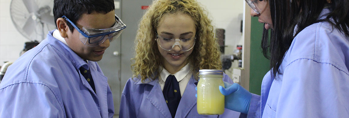 students in lab gear