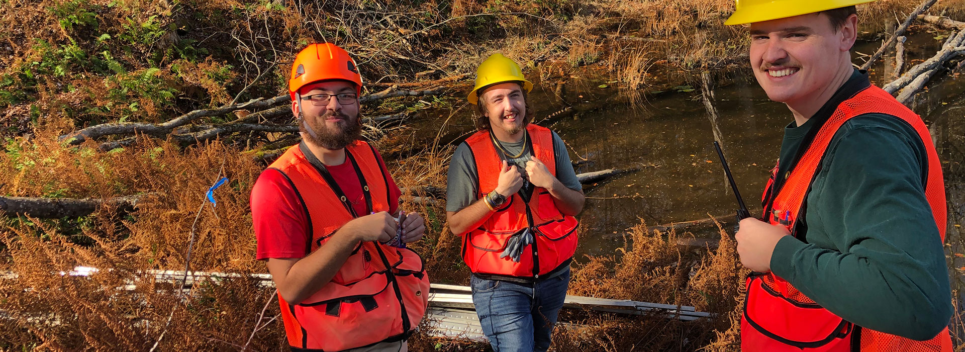 SUNY Morrisville Conservation Tri-Society (CTS) club members take a break while performing service activities at Camp Kingsley for the Leatherstocking Council’s scouting programs. 