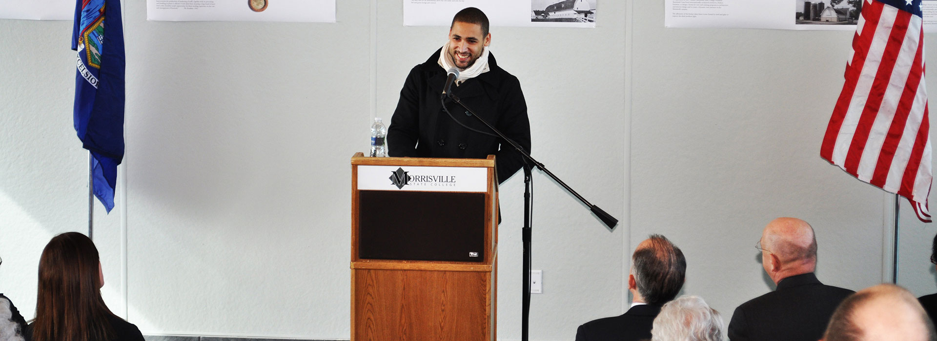 Julio Torres Santana speaks at the grand opening of the SUNY Morrisville Sheila Johnson Design Center.