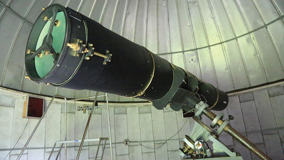 The Observatory's 12.5-inch, handmade Schelter Newtonian telescope estimated to be 100 years old