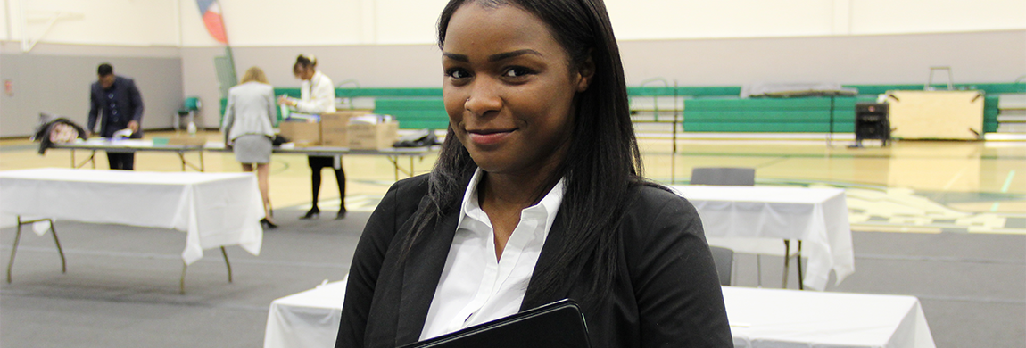 Business student at portfolio review