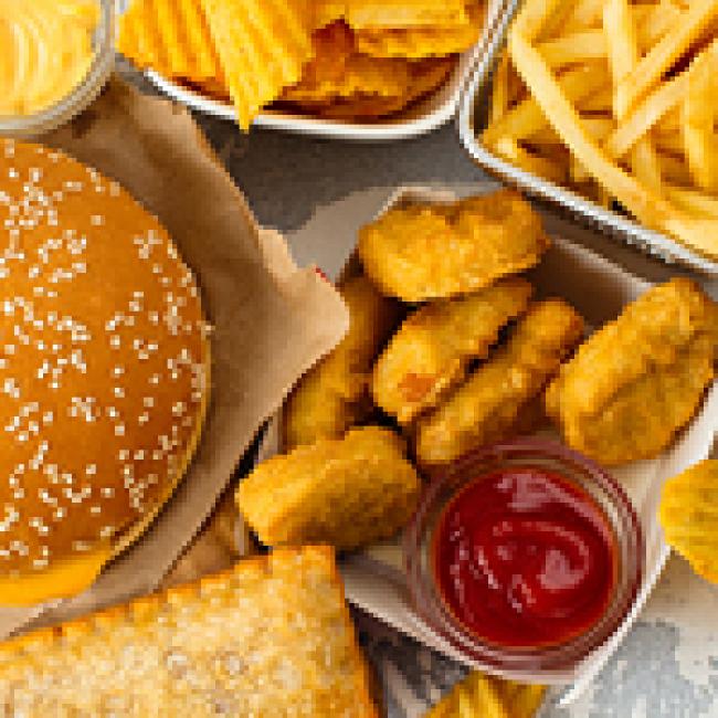 cheeseburger, chicken nuggets, french fries