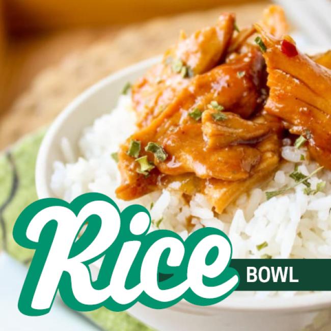 Bowl of rice topped with chicken