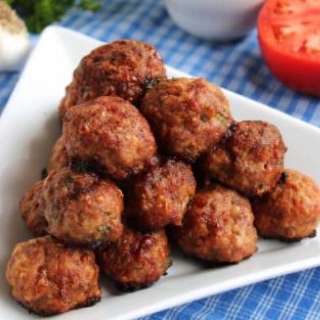 Pyramid of meatballs on a plate
