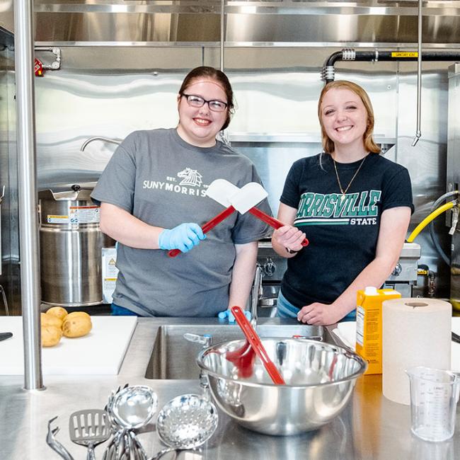 SUNY Morrisville Food & Agribusiness students work together in the shared-use kitchen.