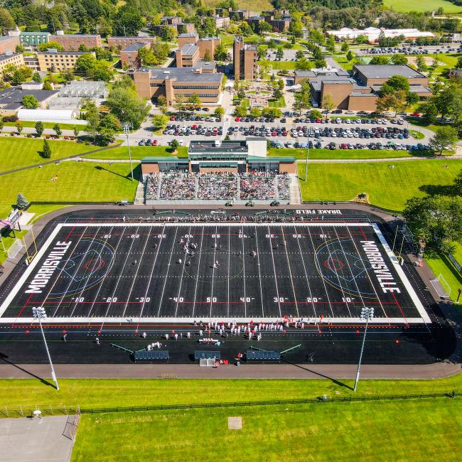 An aerial shot of campus