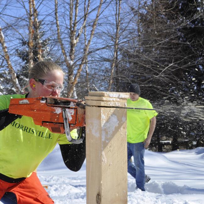 SUNY Morrisville woods sports team member Agnes Olson readies for competition