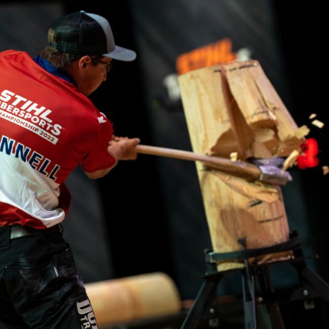 Alumnus Andrew O’Connell at the Men’s US STIHL® Rookie Championships, where he set a national rookie record and is now Sweden-bound for the STIHL® Rookie World Championships next year. 