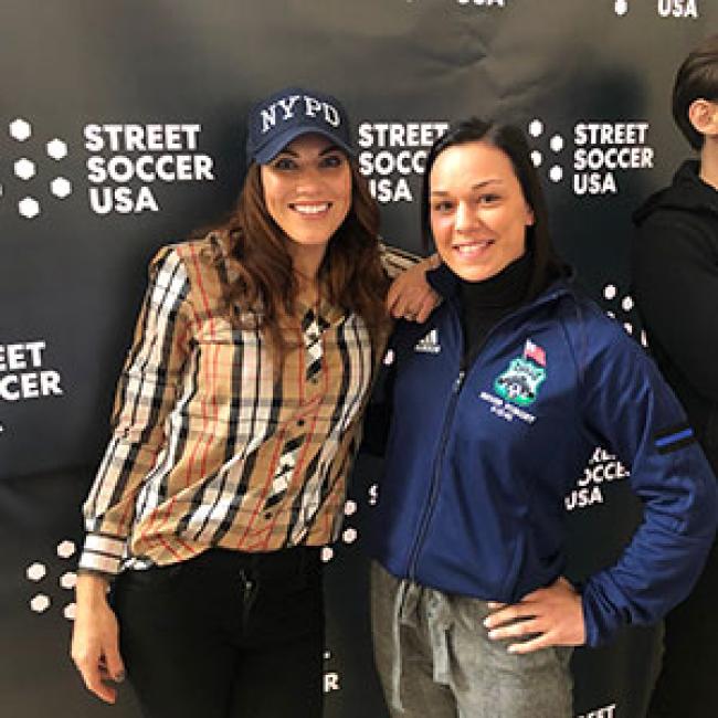 Angela Marriott, right, poses with Hope Solo, former United States Women’s National Team (soccer) goalkeeper.