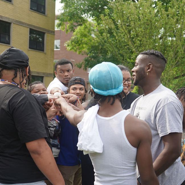 EOP Summer Academy peer mentors participate in a team-building exercise