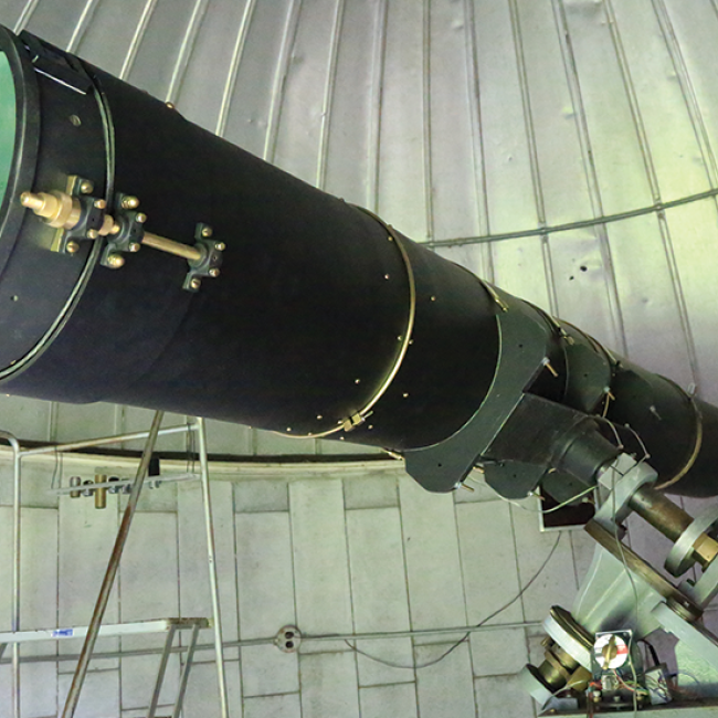 The Observatory's 12.5-inch, handmade Schelter Newtonian telescope estimated to be 100 years old