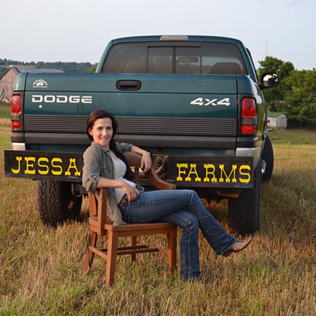 Carrie Shuman with a truck