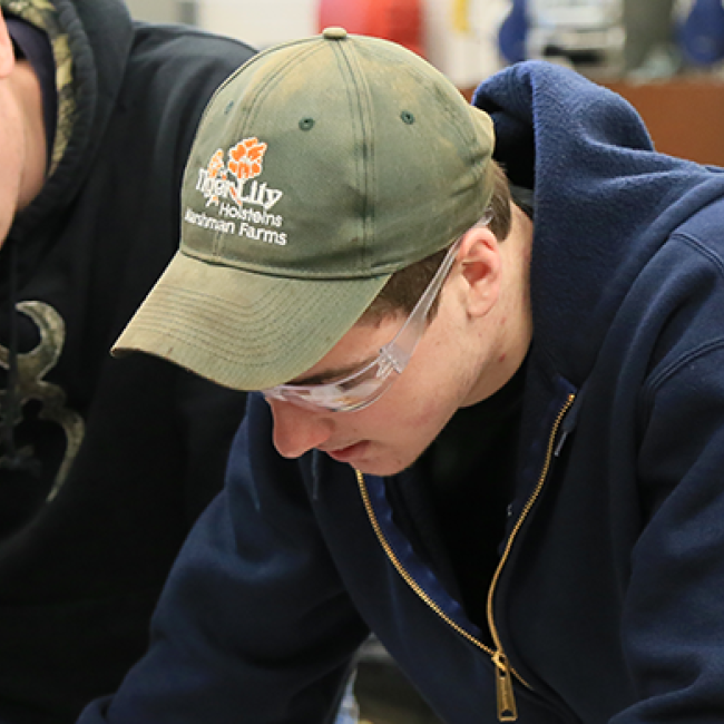 Students looking at a schematic