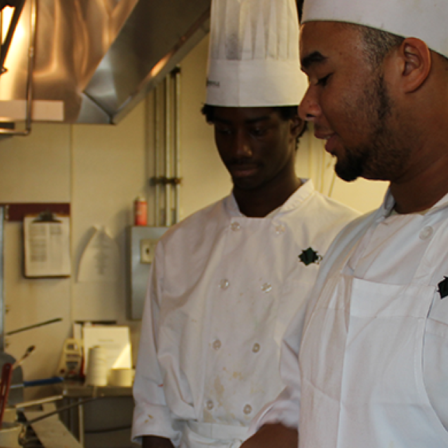 Culinary students working in the kitchen