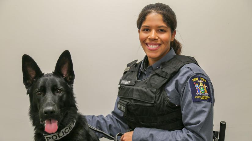 University police officer Nicole Wright with canine officer Bruin