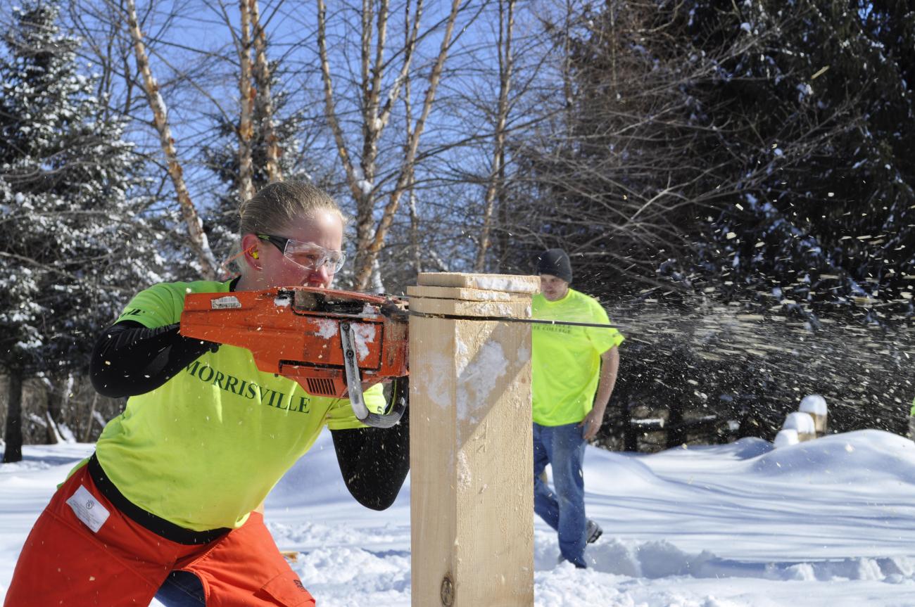 SUNY Morrisville woods sports team member Agnes Olson readies for competition