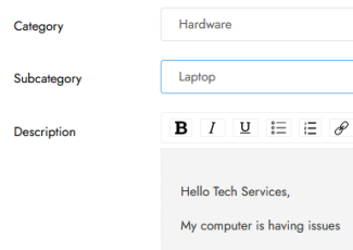Category and Subcategory can be selected from the dropdown menus.