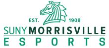A bright green iron horse bust above the words "SUNY Morrisville Esports" EST 1908