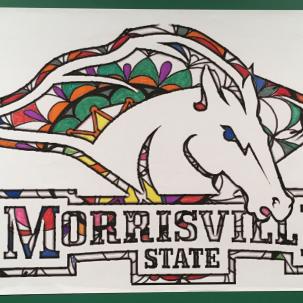 Stress-relieving coloring project using the college's athletics logo