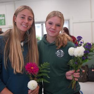 Students display flowers