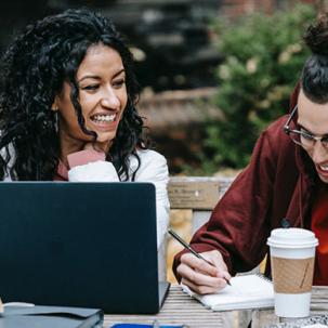 Nursing students work online.