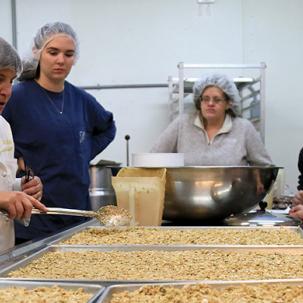 Agriculture business students work in the test kitchen.