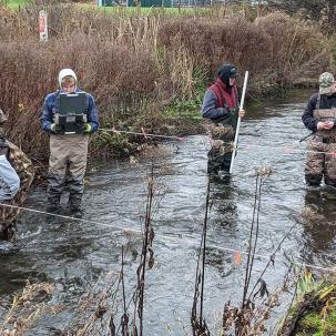 Environmental conservation students do field work.